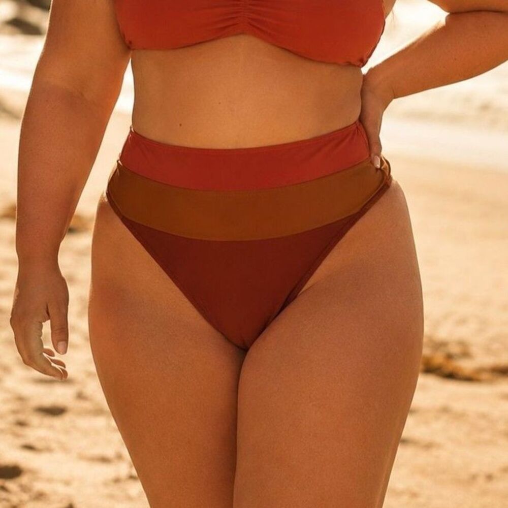 Swimsuits For All x GabiFresh Rust Terracotta Colorblock Bikini Bottom Sz 10